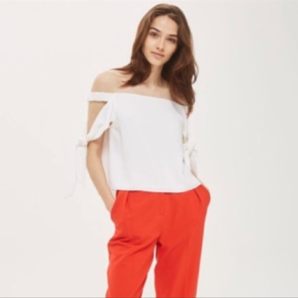 NEW ✨TOPSHOP IVORY BARDOT TIE SLEEVE TOP NWT - Picture 3 of 8